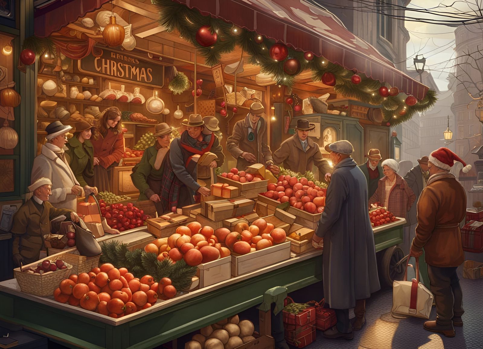 Christmas Farmer Market in Retro Art Deco Style