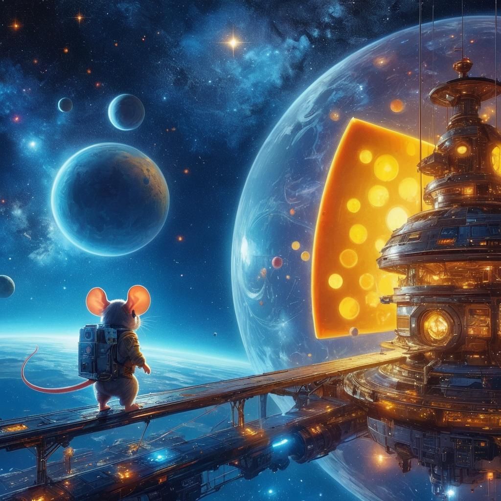 Mouse Astronaut in Futuristic Sci-Fi Space Art