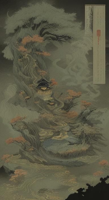 reference Japanese myths and lore variable yokai yaojing Yaoguai variable landscape and nature setting 4k resolution ski...