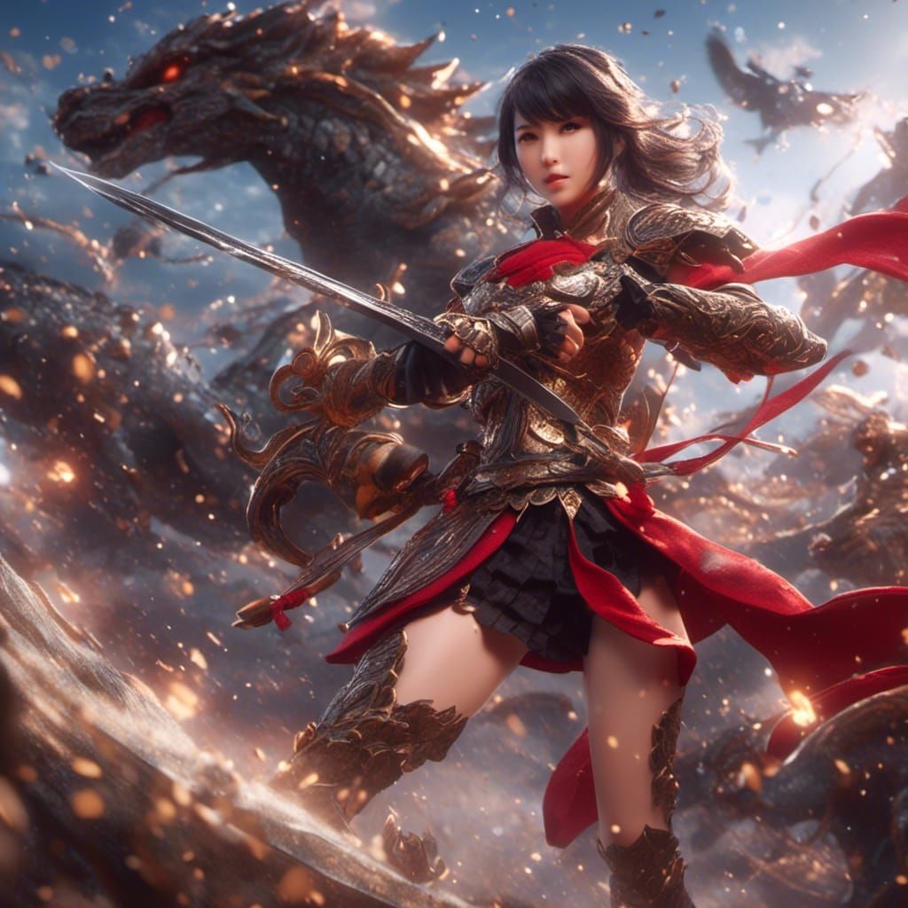 Anime Style Female Warrior with Spear