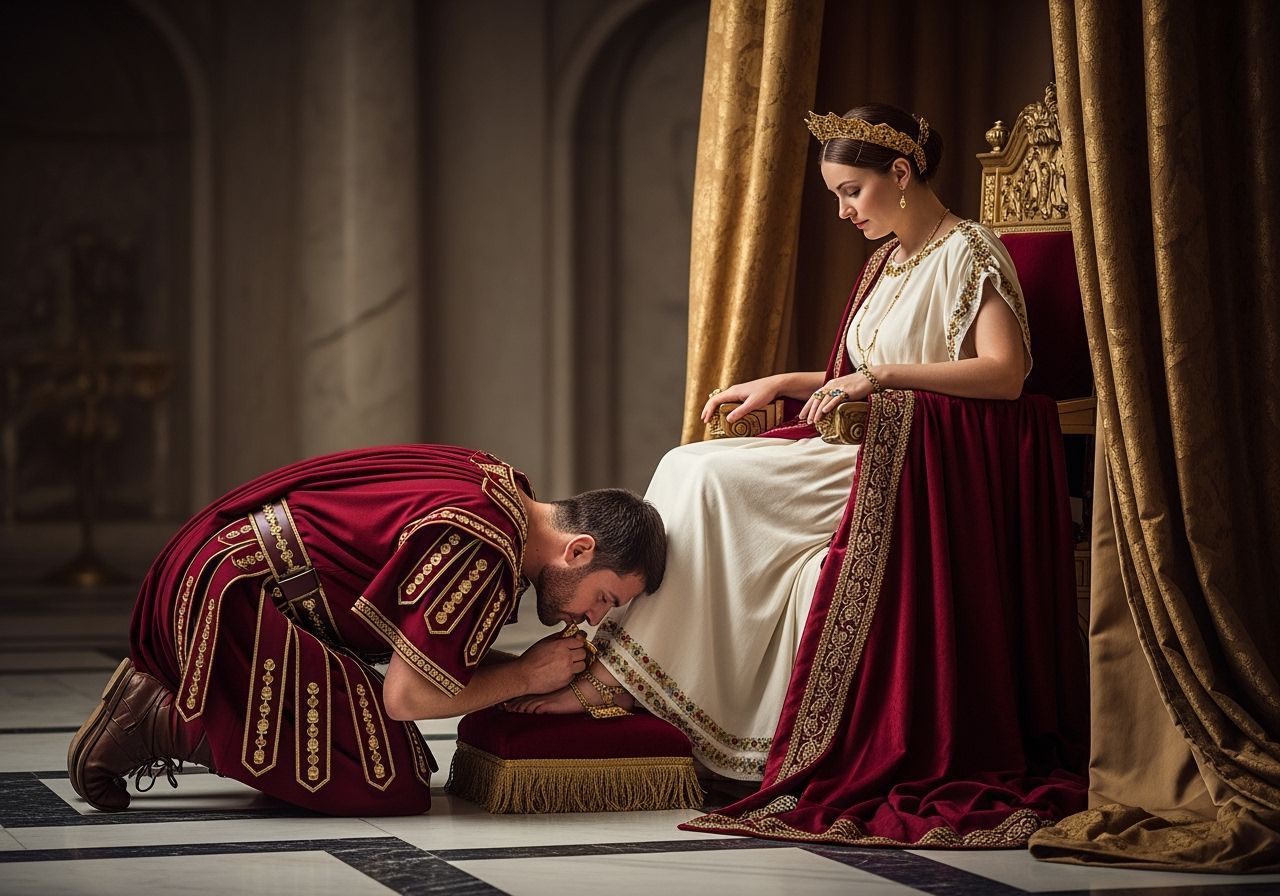 Roman Servant Pays Homage to Empress, Soft Natural Lighting