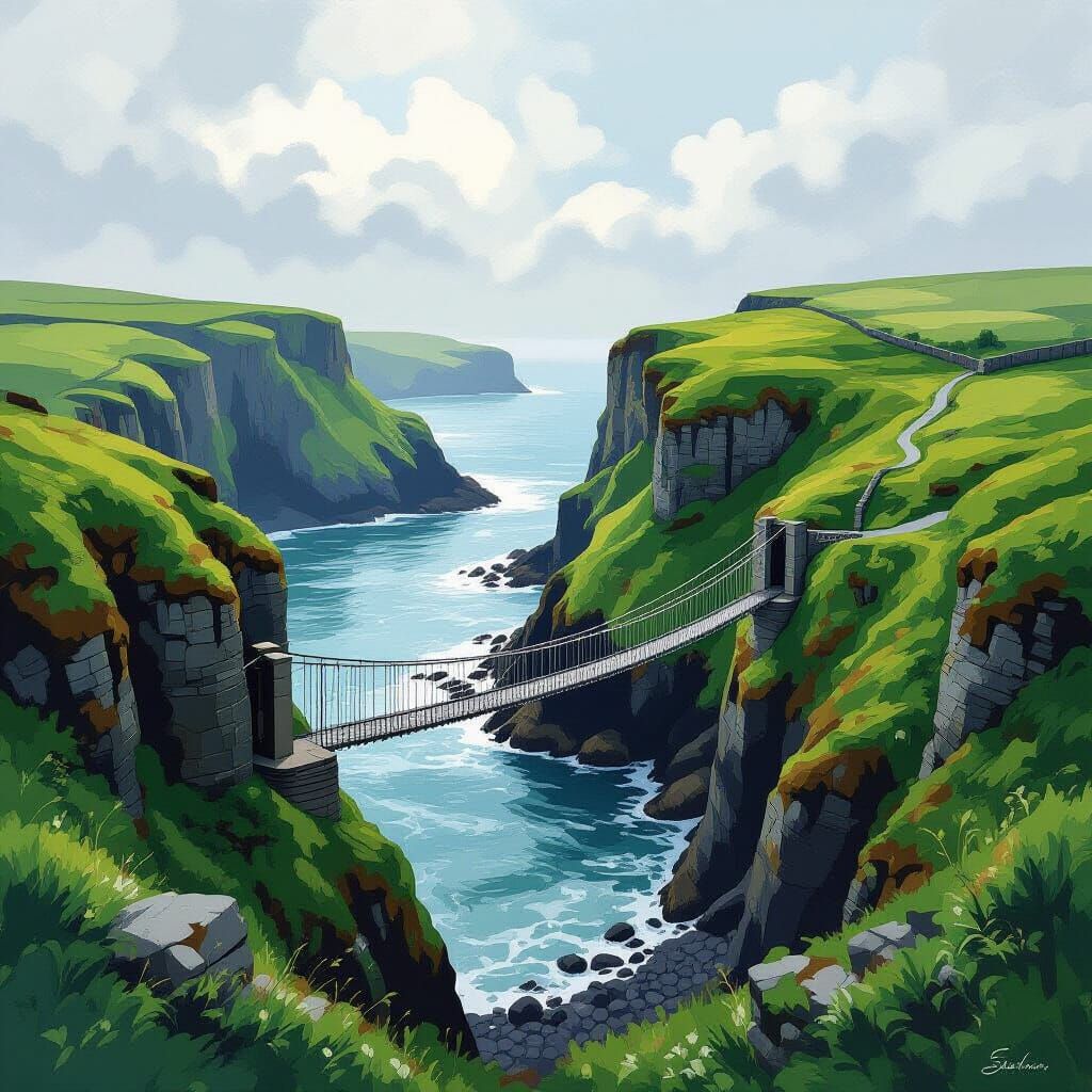 Carrick-a-Rede Landscape in Impressionist Style