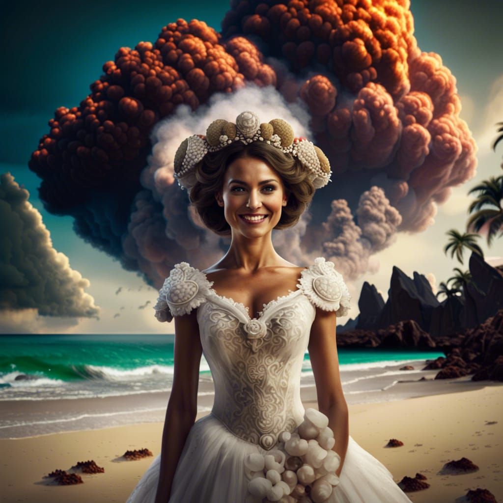 Apocalyptic Wedding: Bride Smiles as Mushroom Cloud Rises