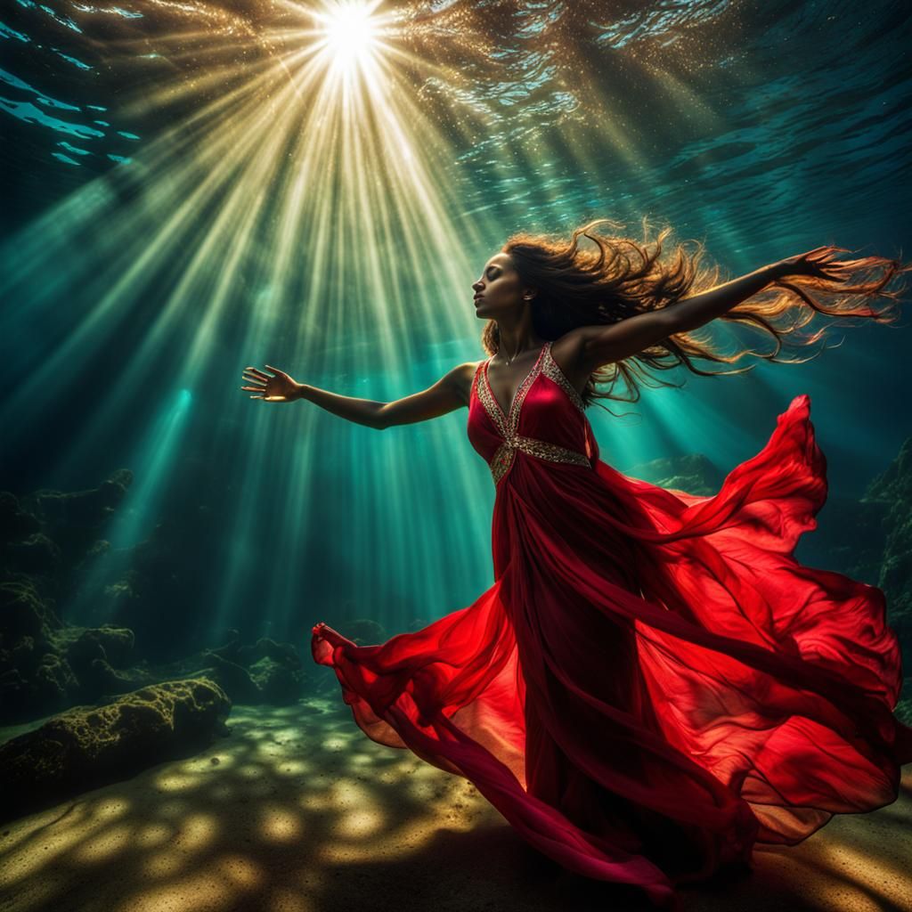 Underwater Photography of Woman with God Rays