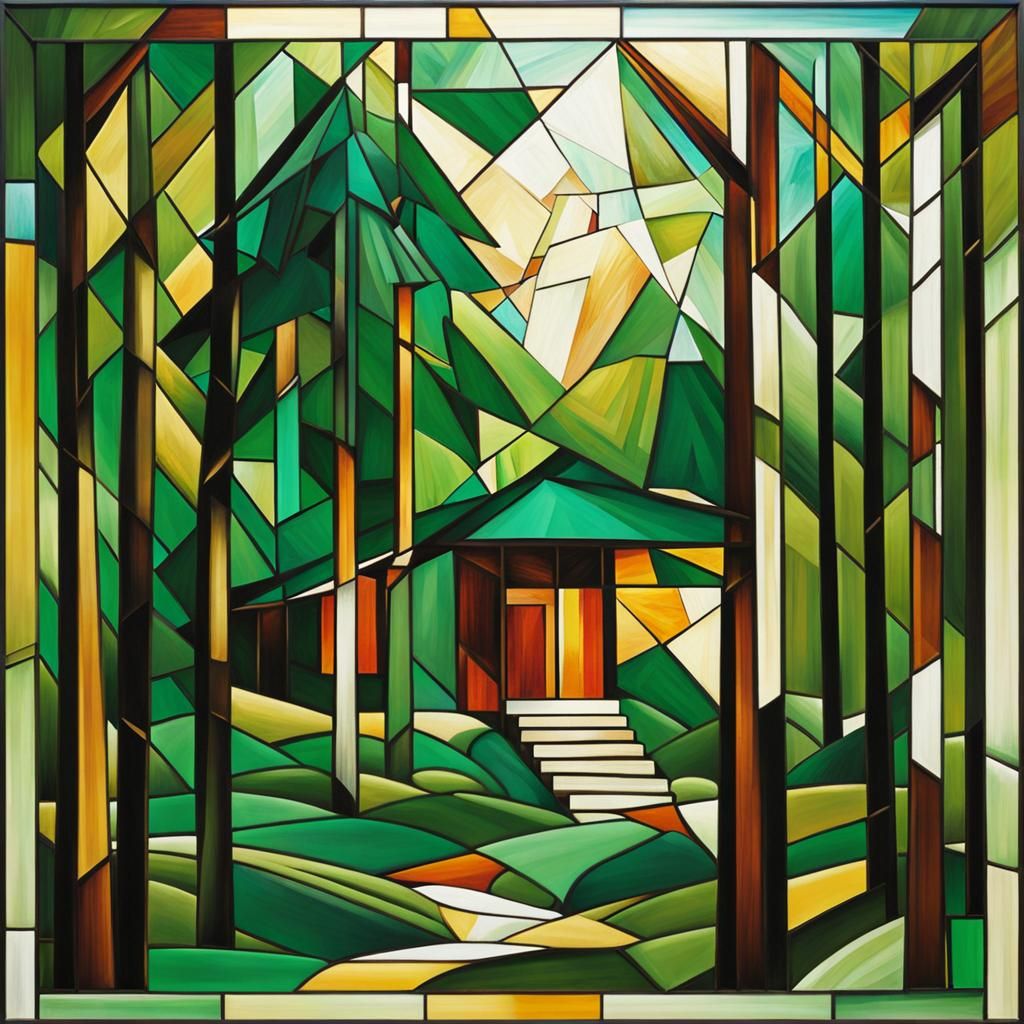 Stained Glass Cabin in Jade Woods Landscape