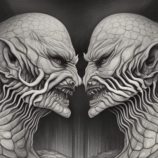 Demonic Yin Yang Illustration in Horror Style