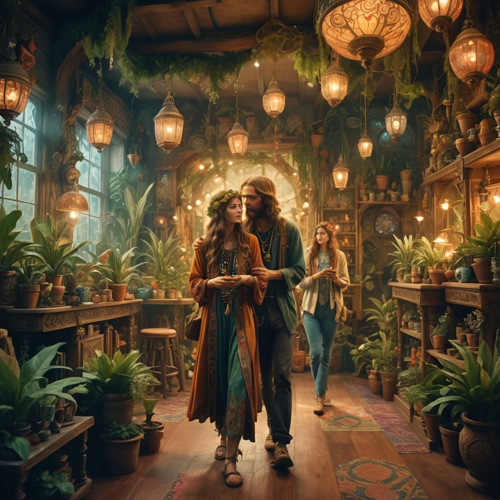 Mystical Shop Filled with Vintage Treasures, Fantasy Art