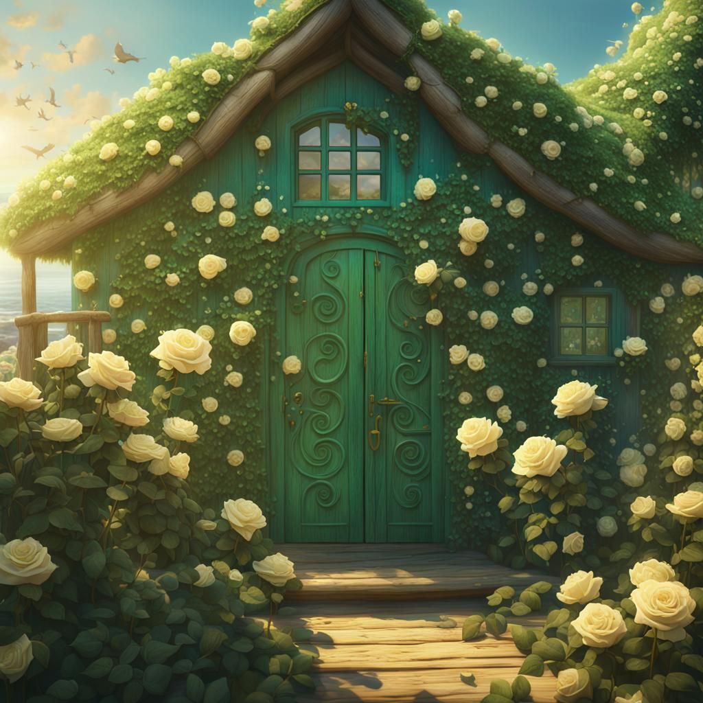 Whimsical Coastal Cottage in Emerald Hues