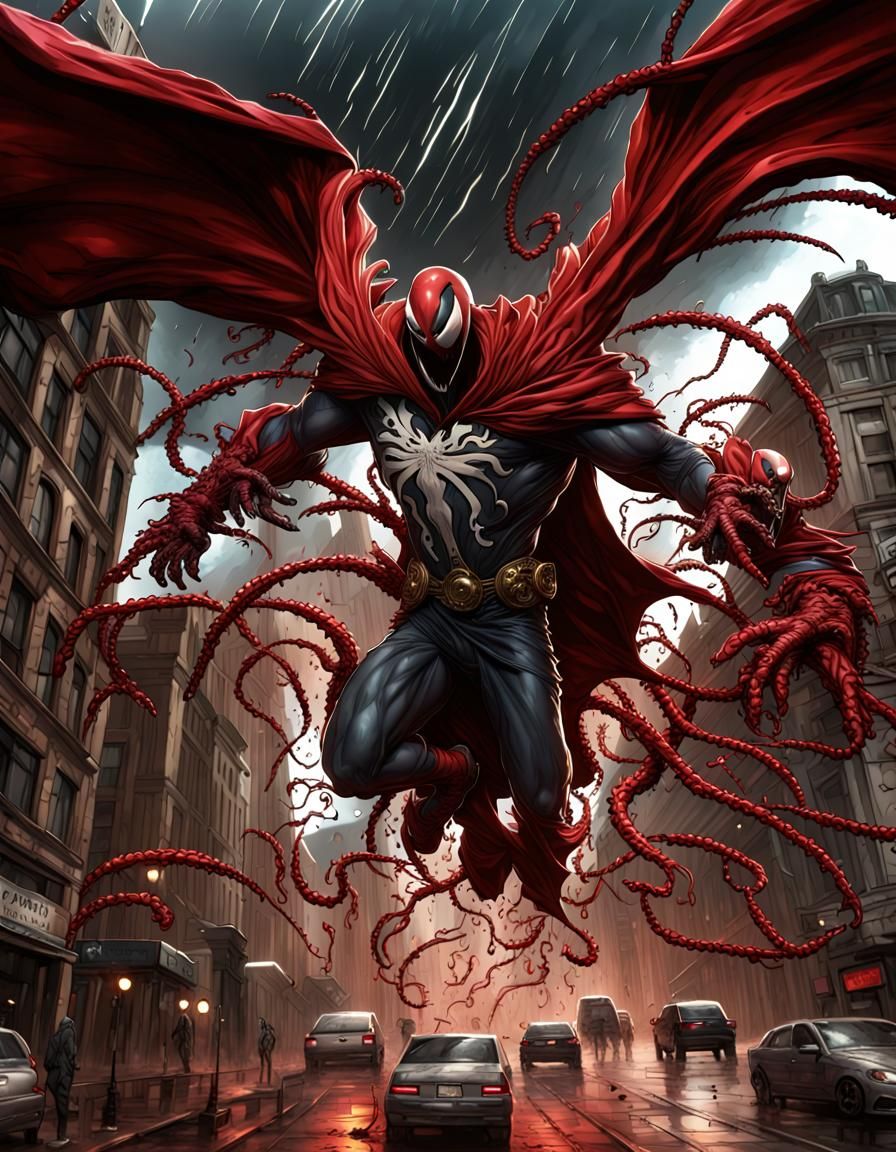 Spawn Carnage Fusion in Hyperrealistic Gothic Scene
