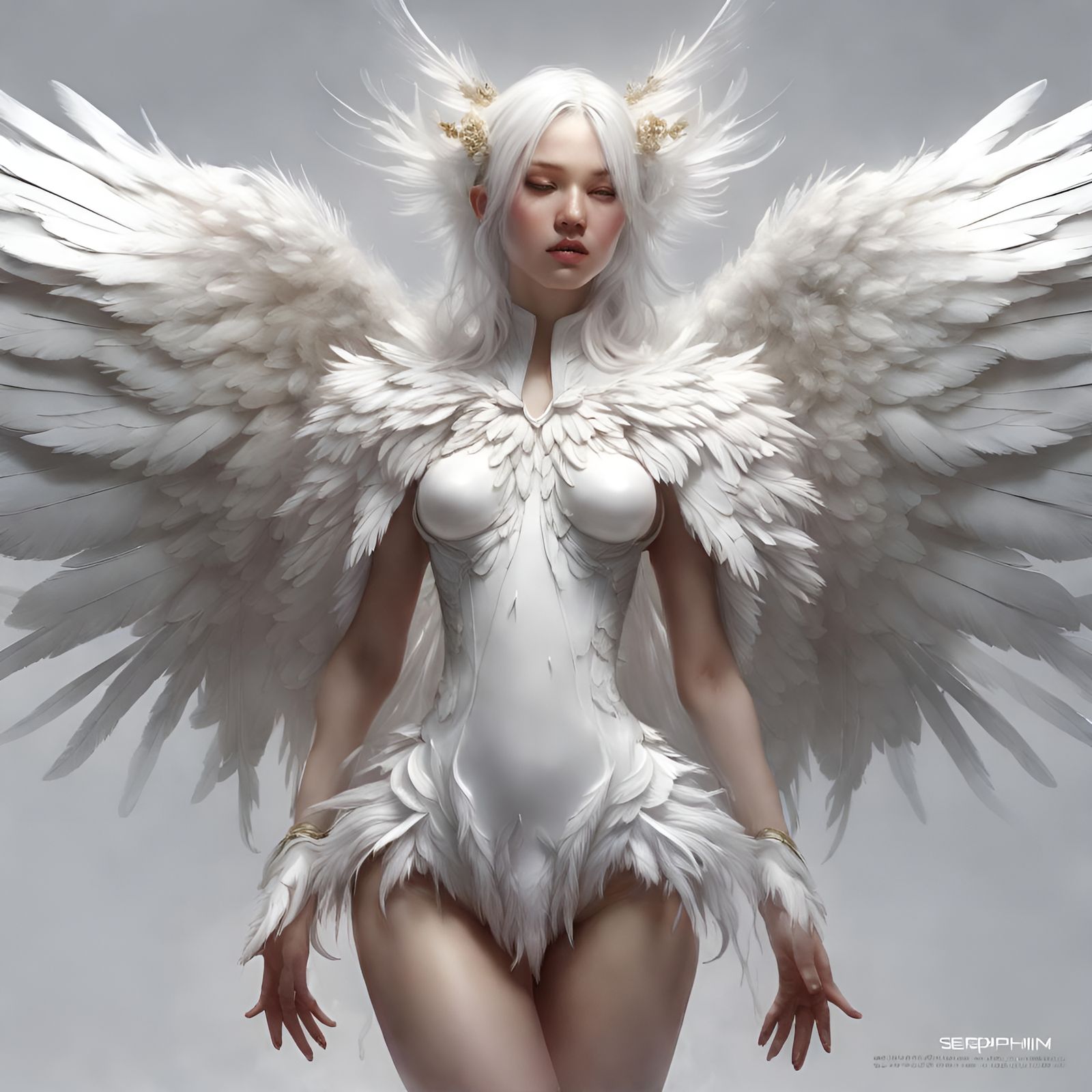 Angelic Seraphim Girl in Latex with Feather Wings
