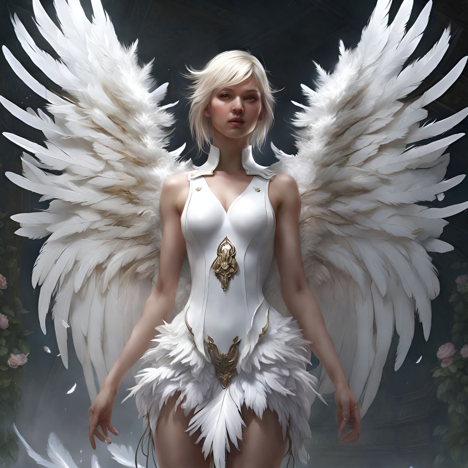 Angelic Girl in Latex with Feather Wings