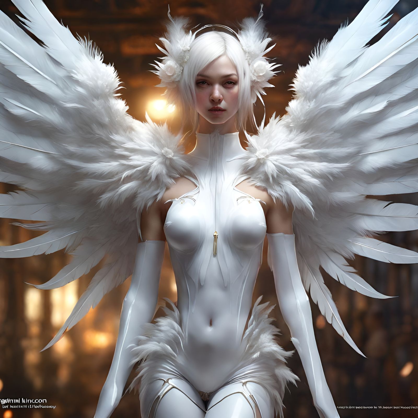 Angelic Girl in Latex with Feather Wings