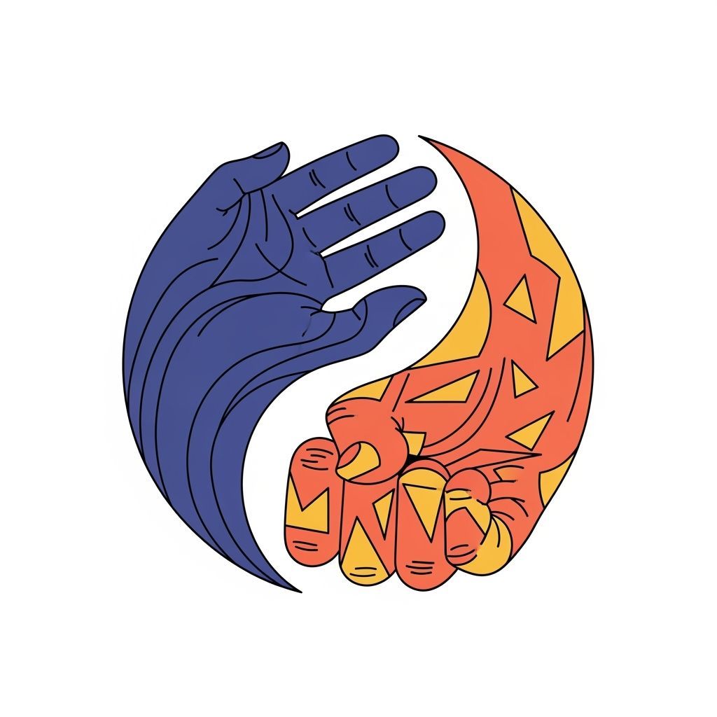 Minimalist Hands Form Yin-Yang Circle, Vector Art