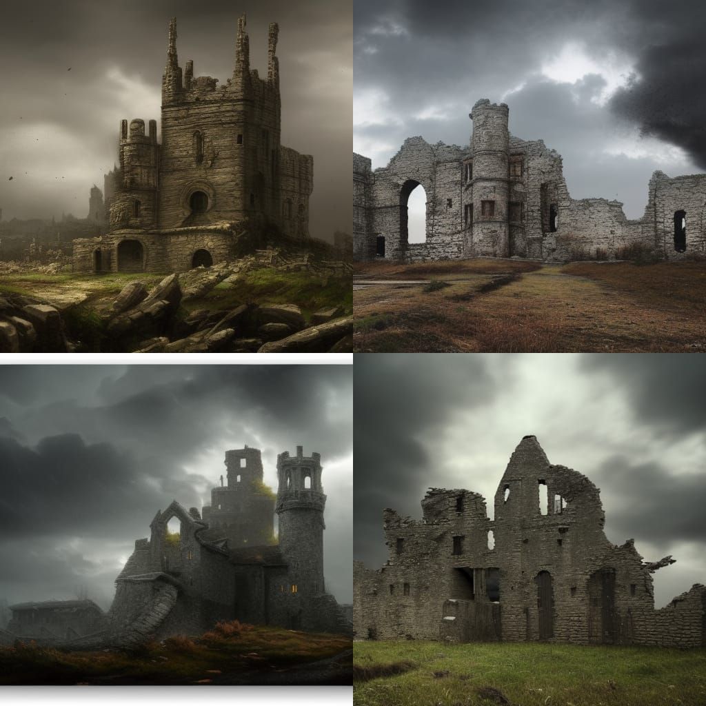 Desolate Castle Ruins Under a Gray Sky