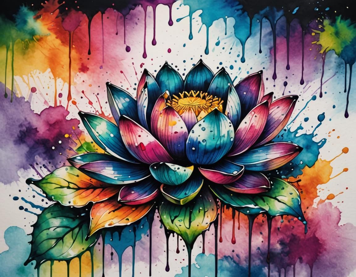 Watercolor Lotus Tattoo Art in Spray Paint Style