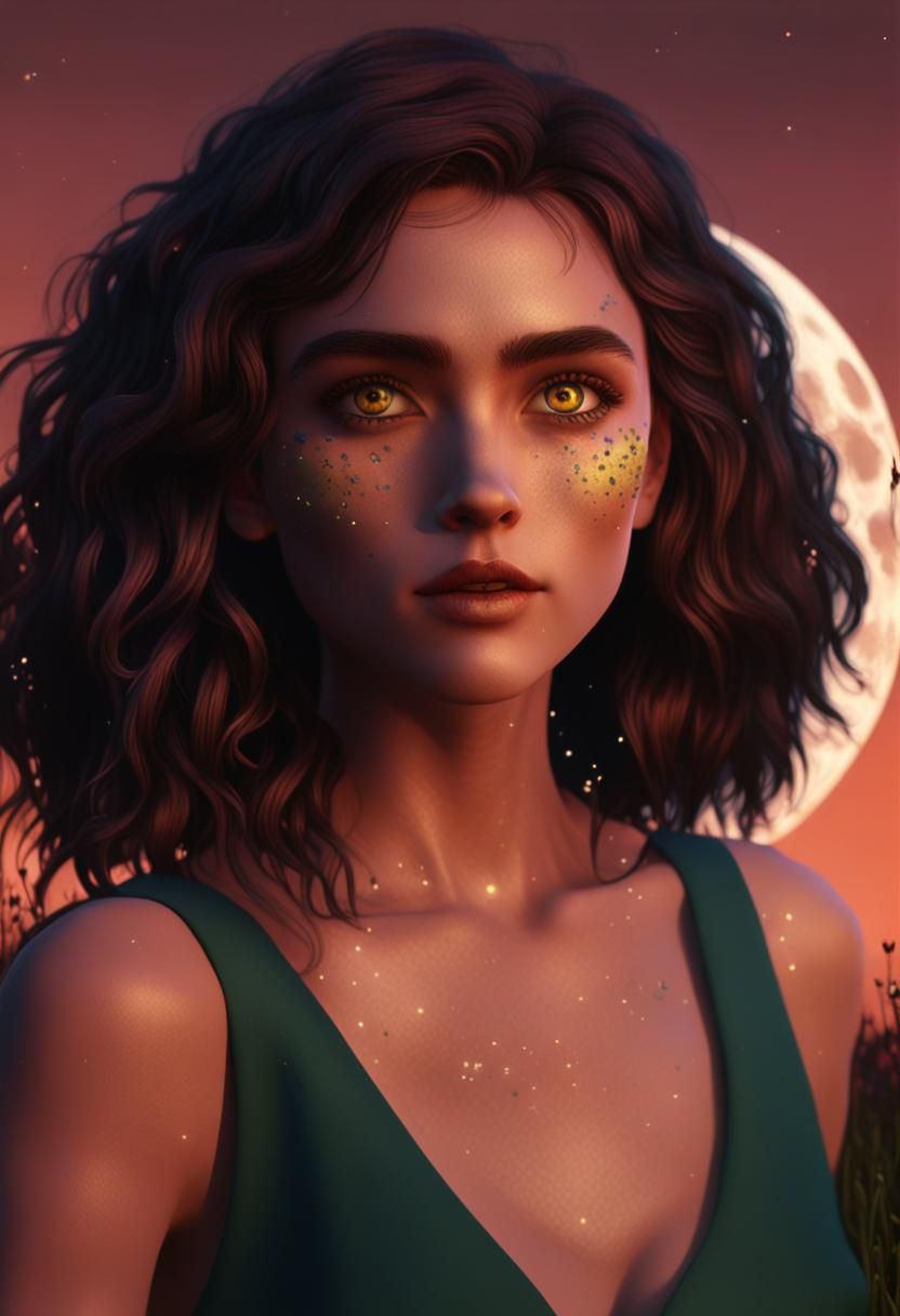 Flower Field Under Full Moon: Fantasy Concept Art