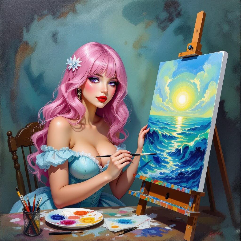 Surreal Woman Paints Living Art in Watercolor Style