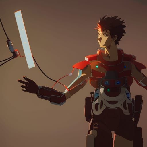 Cyborg Pilot in Anime Key Visual Style