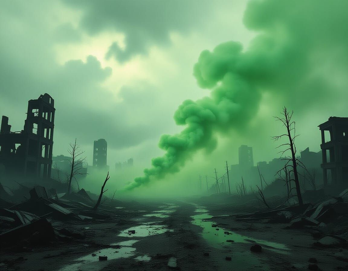 Toxic Green Mist Over Wasteland in Cinematic Style