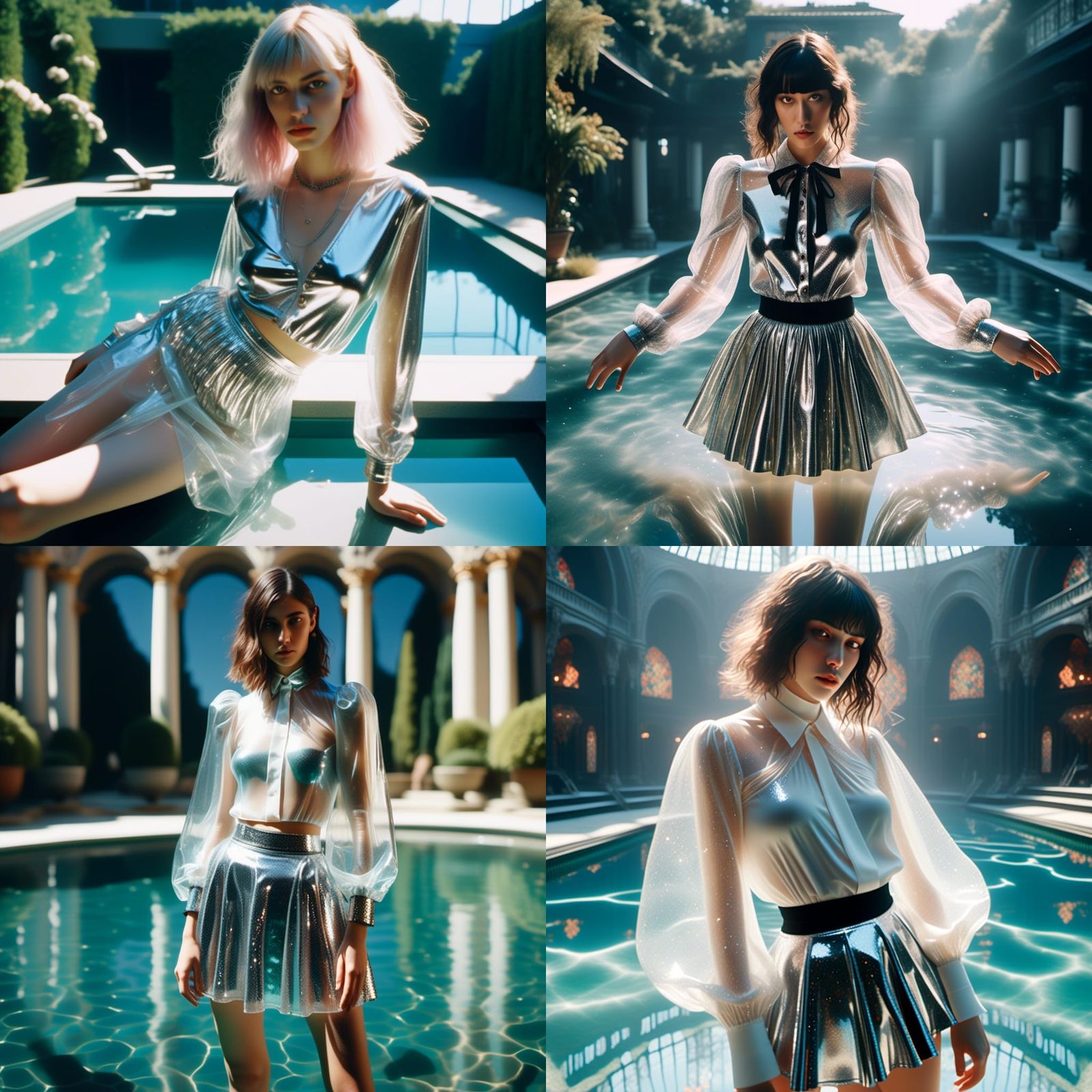 Woman in Shiny Vinyl Skirt Near Pool