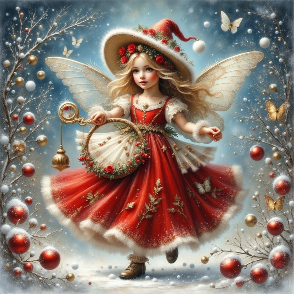 Whimsical Christmas Scene with Scheltie and Puppies