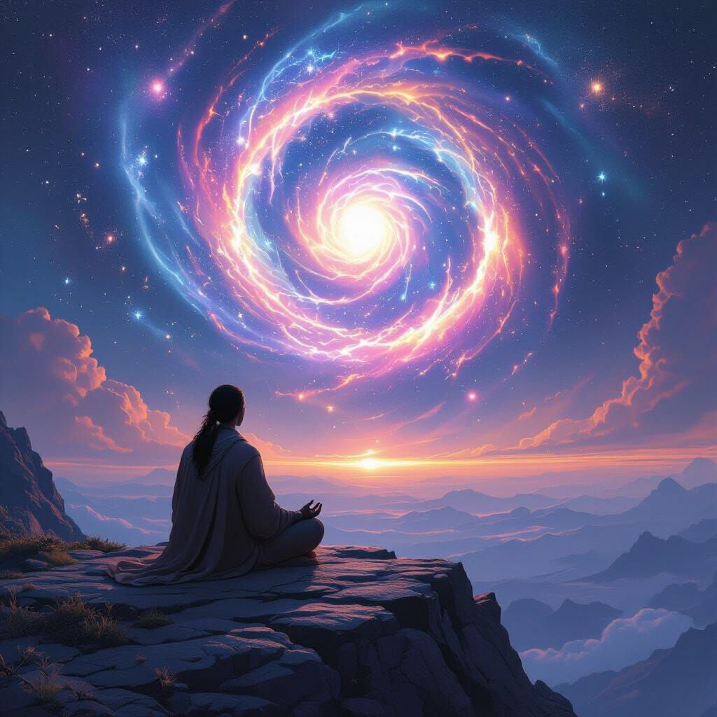 Meditating Under Cosmic Vortex: Digital Art