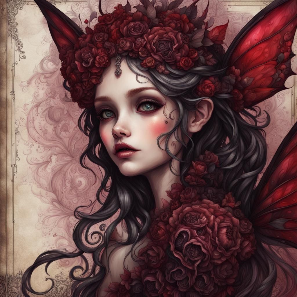 Gothic Fairy Painting on Aged Journal Page