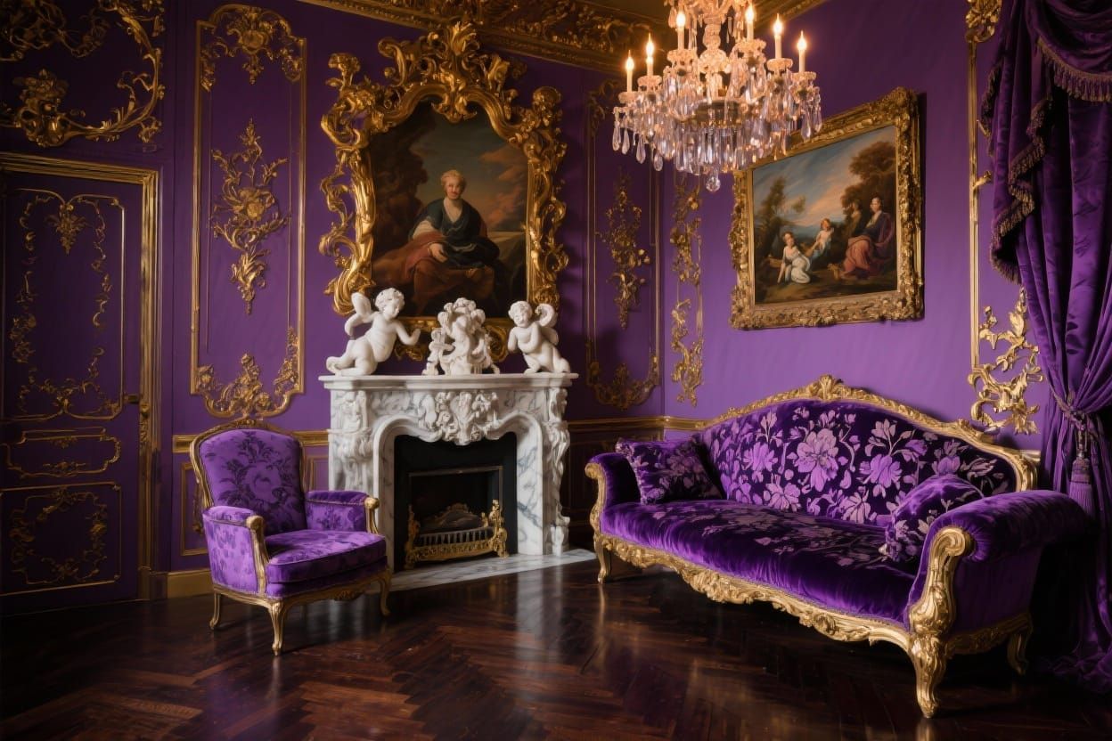 Lavish Baroque Sitting Room in Deep Violet Tones