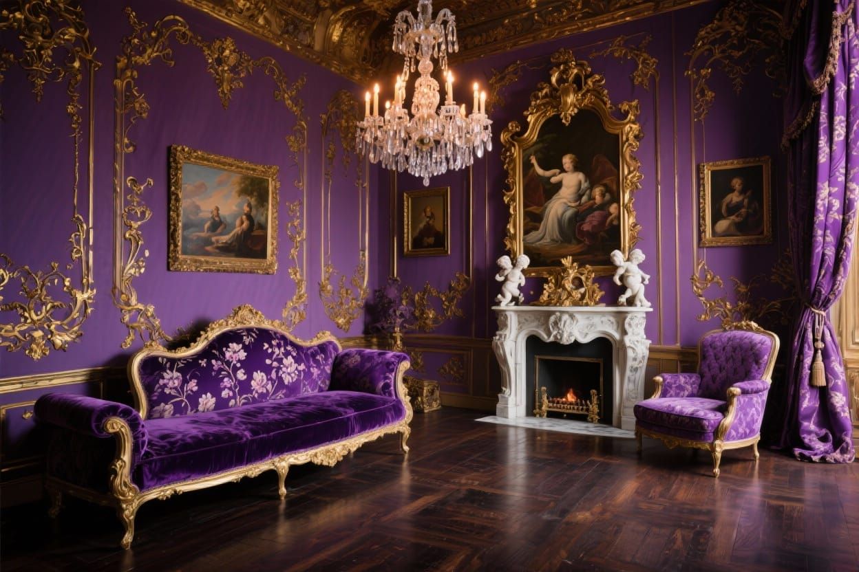 Lavish Baroque Sitting Room in Deep Violet and Gold