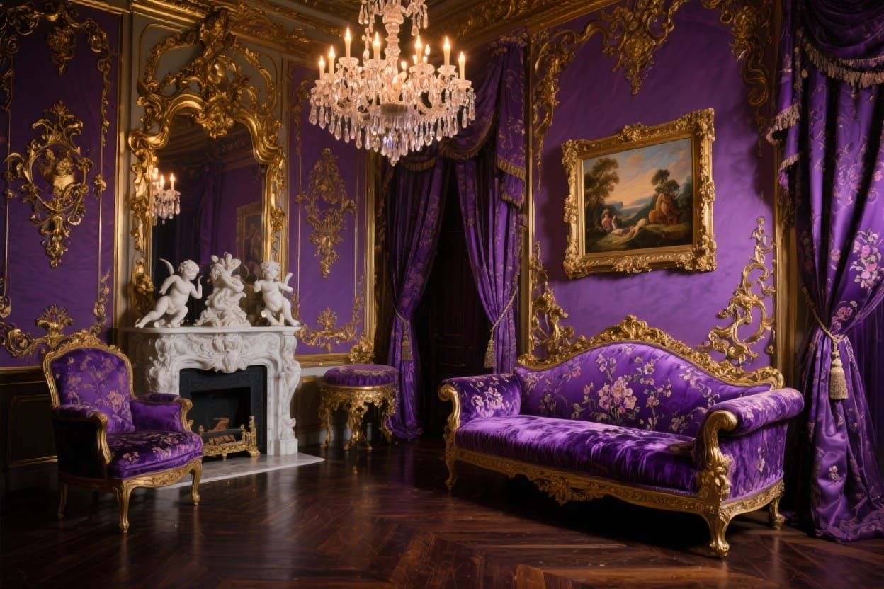 Lavish Baroque Sitting Room in Rich Violet Hues