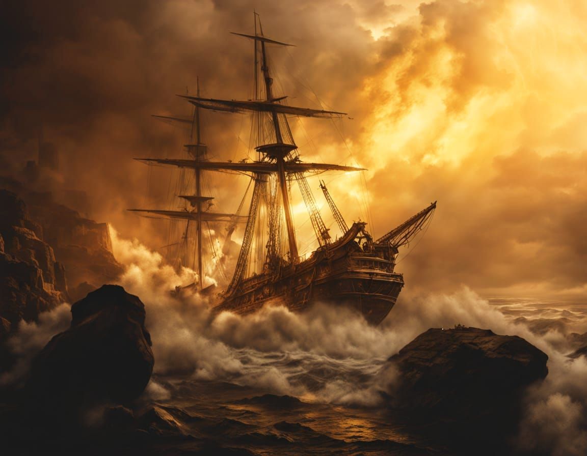 Surreal Galleon Painting Flooding a Cozy Room