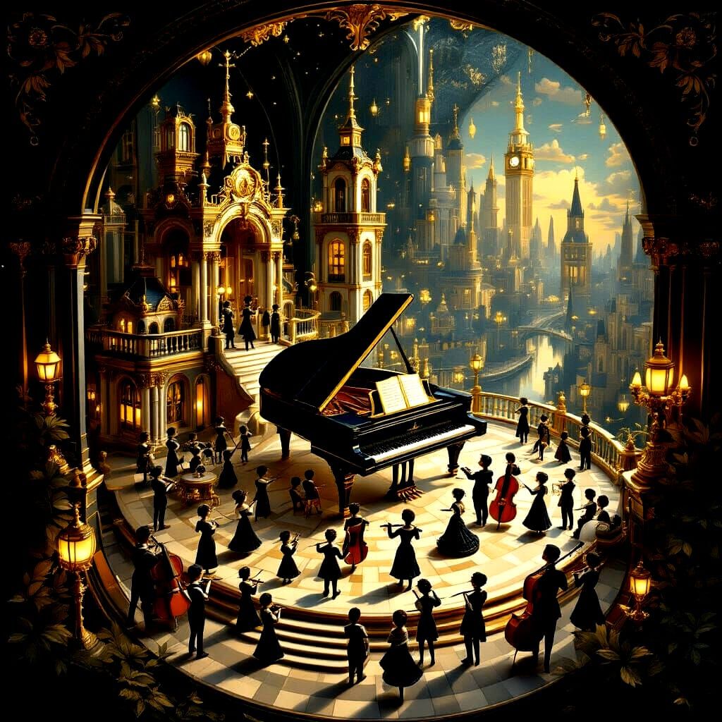 Miniature Kingdom Inside Piano in Art Deco Style