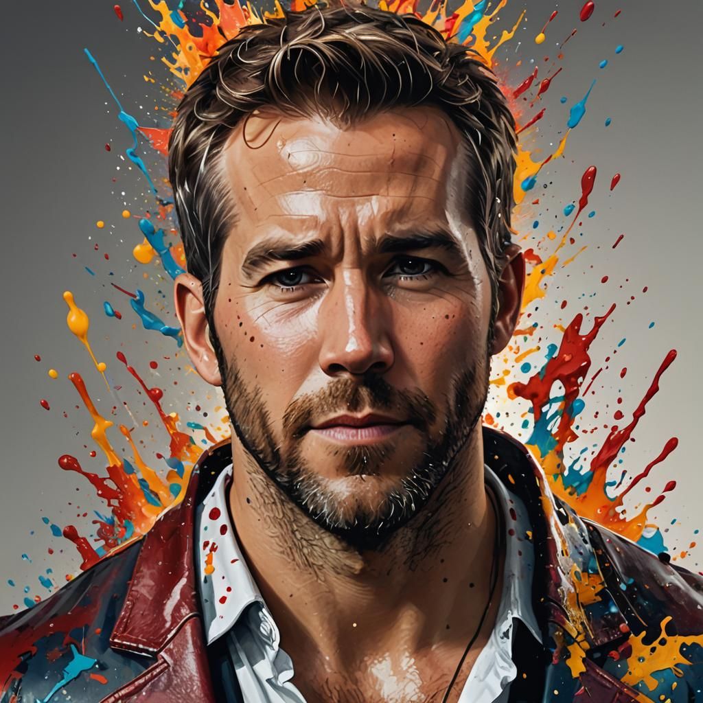 Hyperrealistic Portrait of Ryan Reynolds with Splash Art