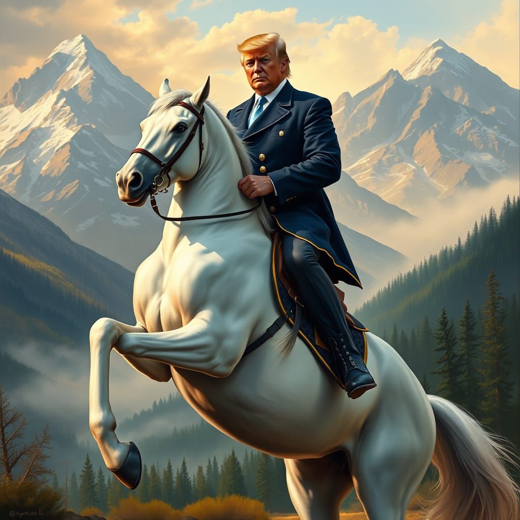 Confident Trump on Reining Stallion in Dramatic Mountain Pas...