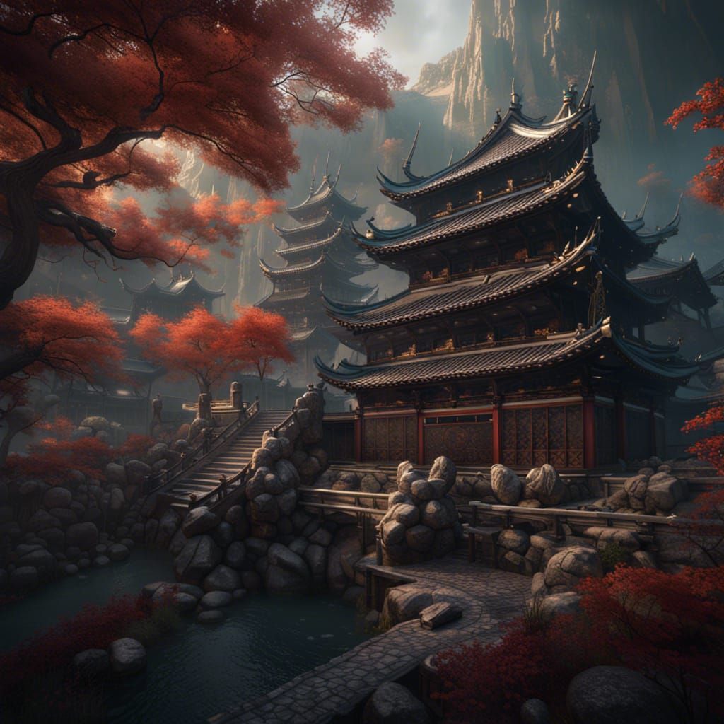 Detailed Matte Painting of Fantastical Orochi