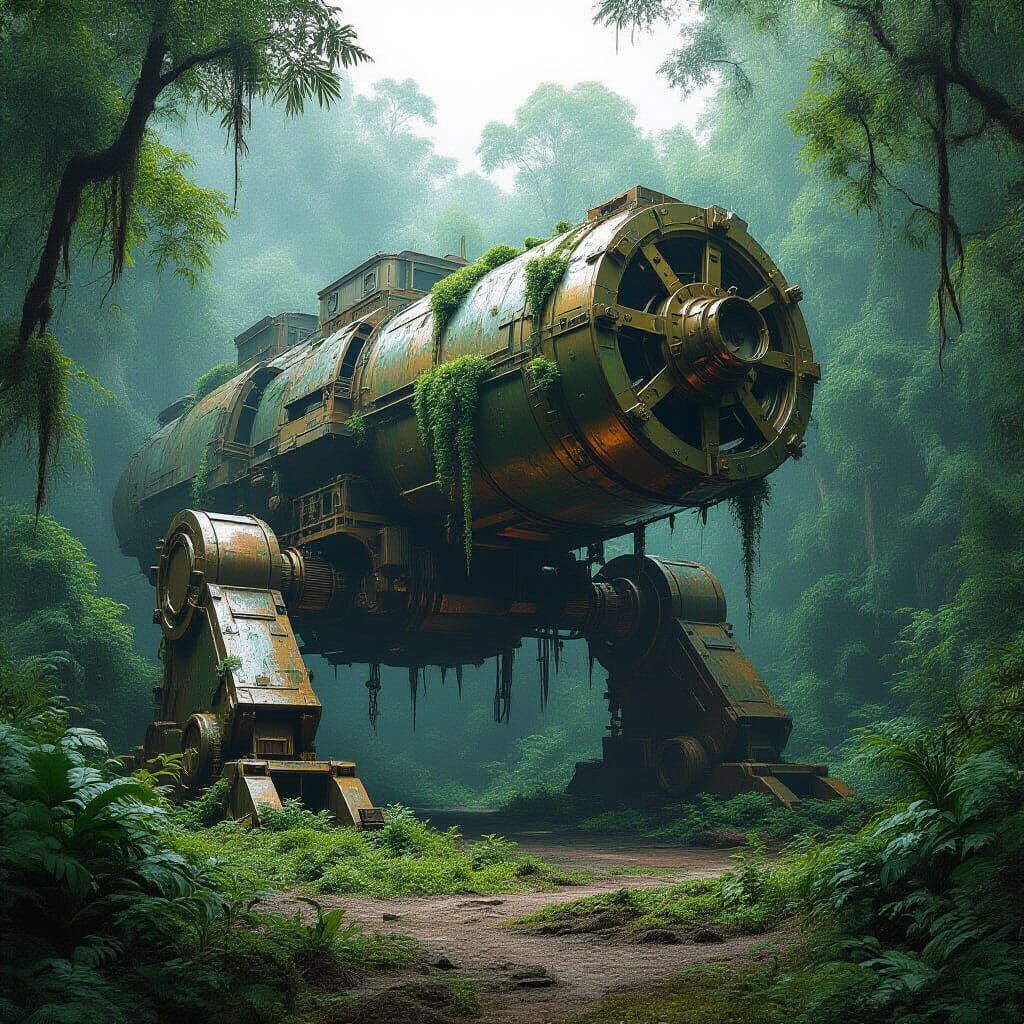 Ancient War Machine in Jungle Clearing
