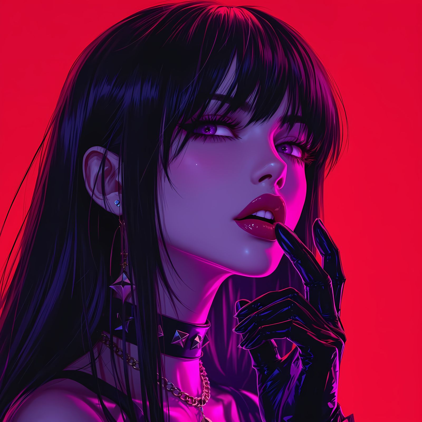 Anime Girl with Red Background in Modern Style