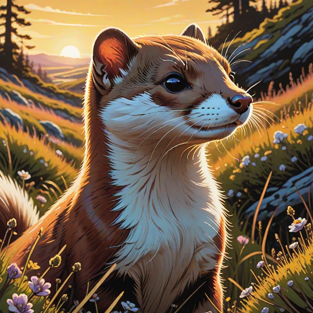 Stoat Portrait in Comic Book Style