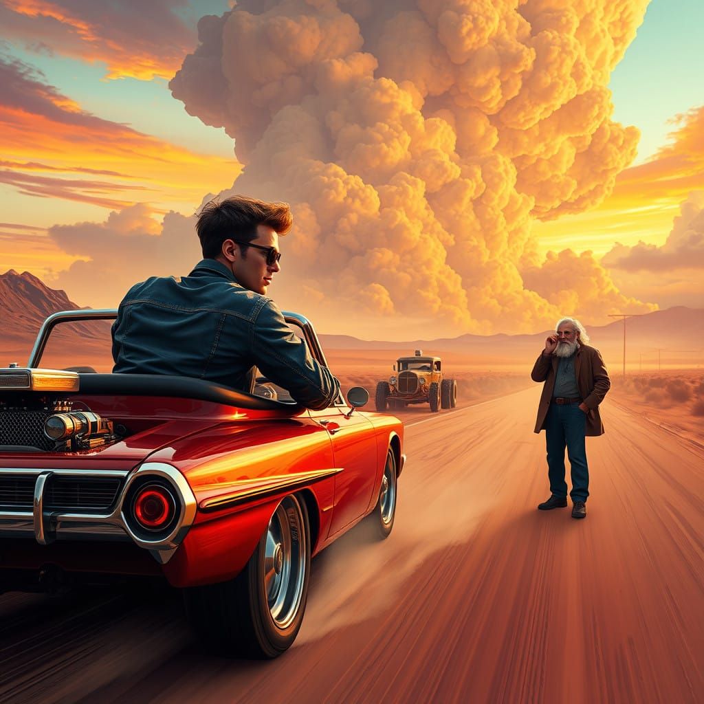 Vibrant Sunset Highway, Stormy Skies, and a Hot Rod Lincoln