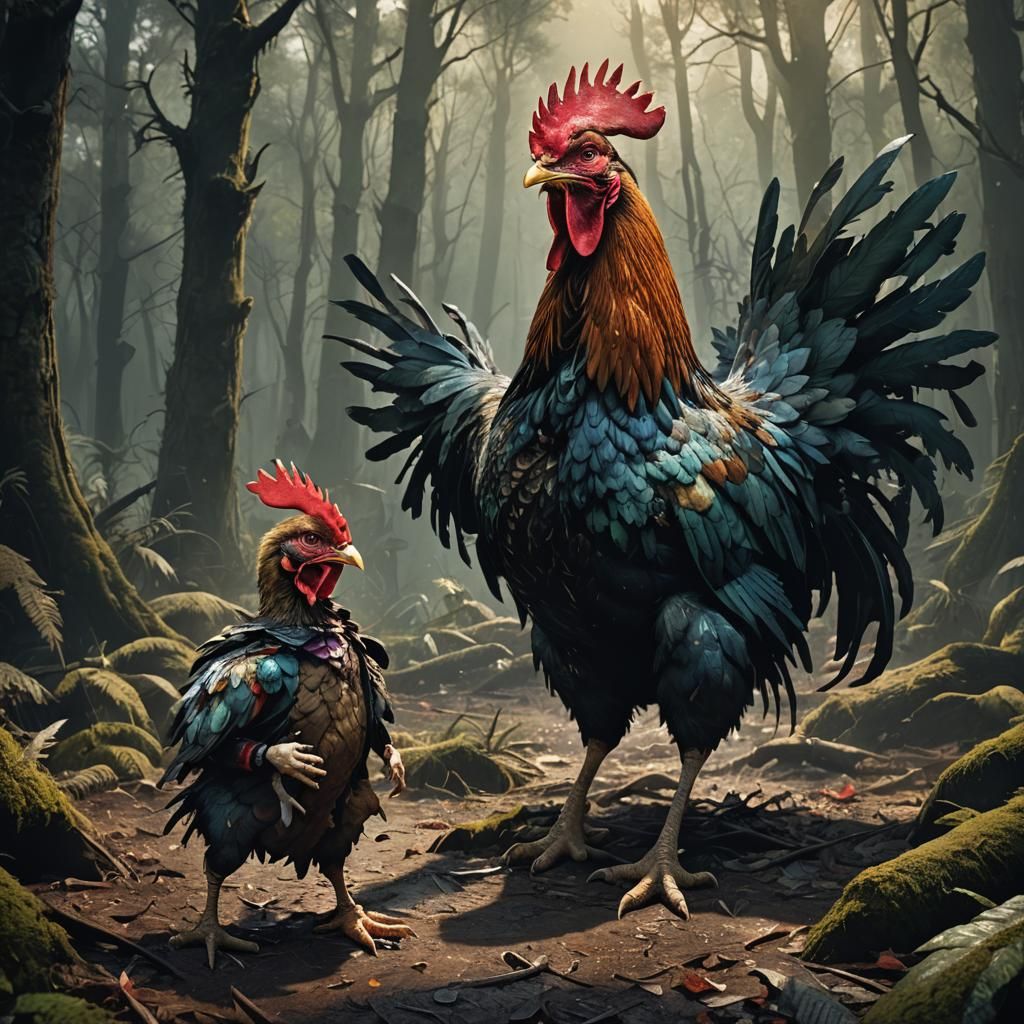 Giant Chicken Attacks Child in Dark Forest