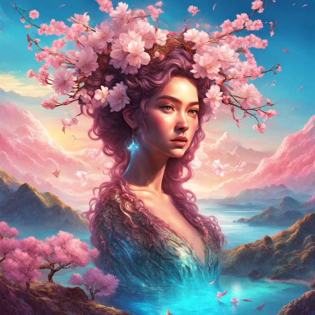 Cherry Blossom Woman Overlooking Crystal Lagoon