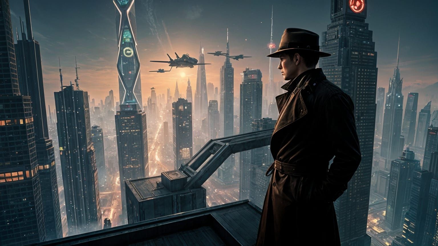 Detective in Retro-Futuristic Metropolis: Film Noir Style