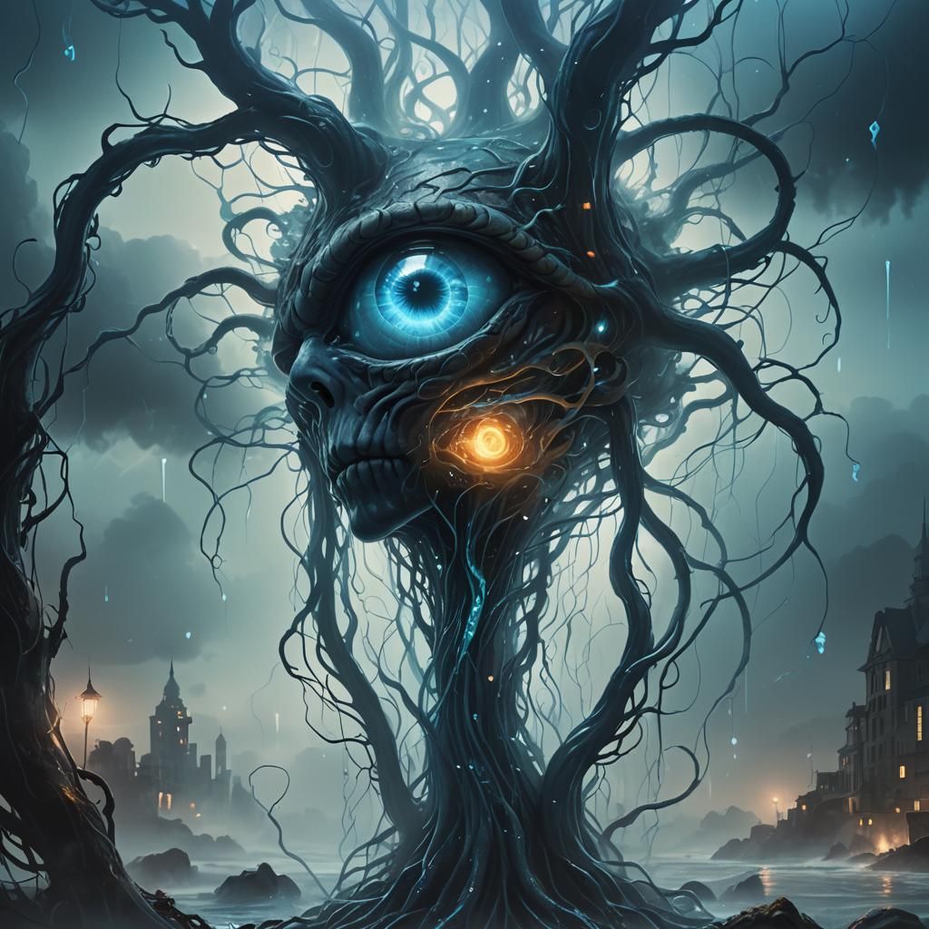 Surreal Brain in Glass, Dark Fantasy Digital Art