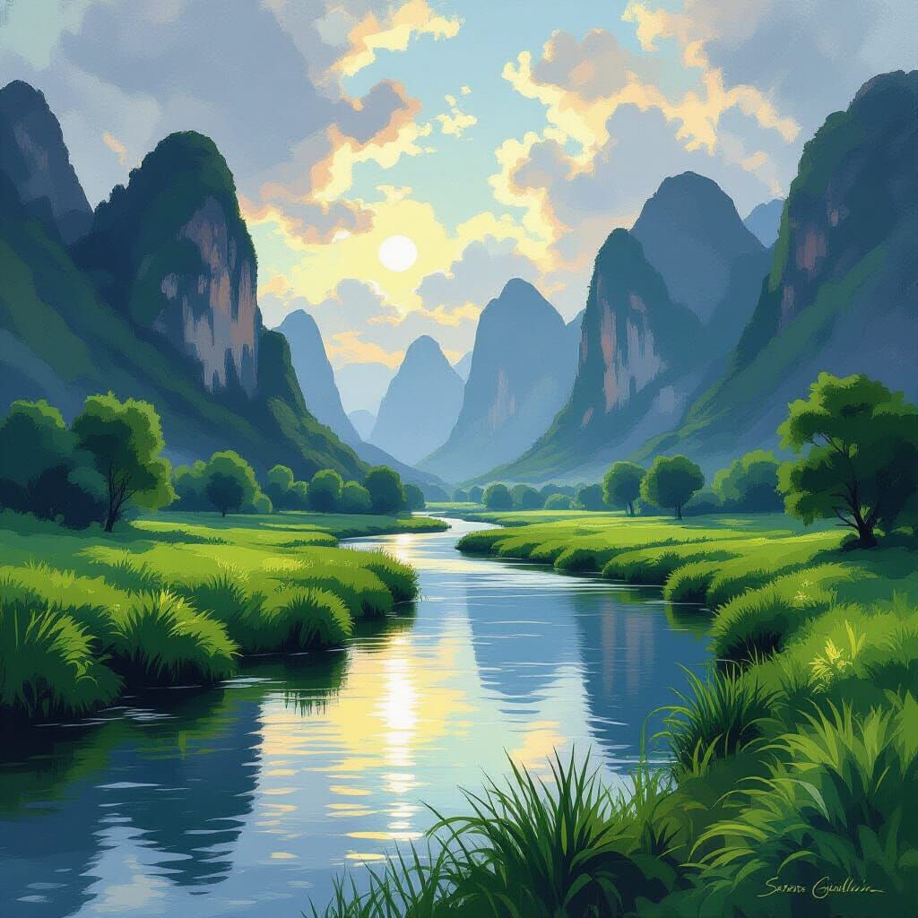 Serene Guillin River in Impressionist Style