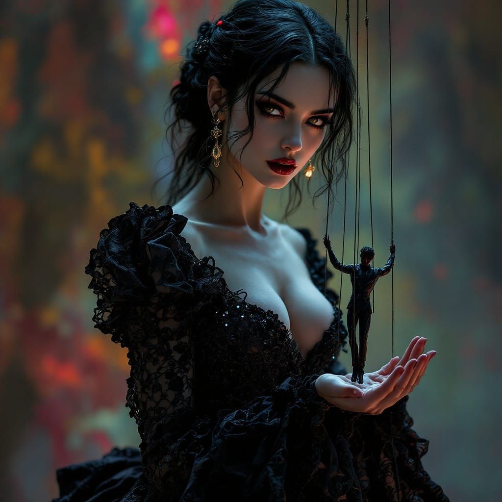 Woman as Puppet Master in Hyper-Realistic Style