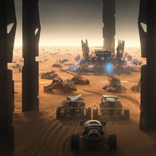 Sci-Fi Desert Race in Gritty Dark Fantasy Style