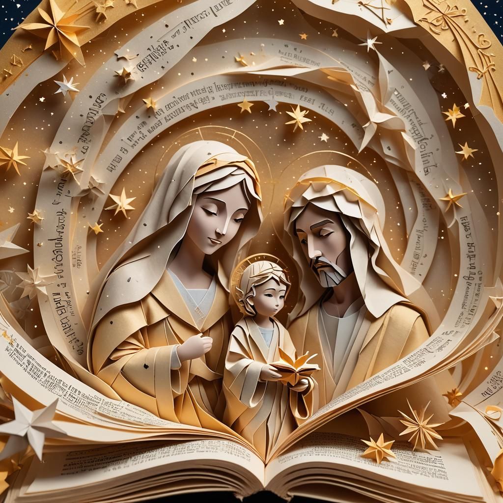 Holy Family Origami Papercraft with Galaxy Background