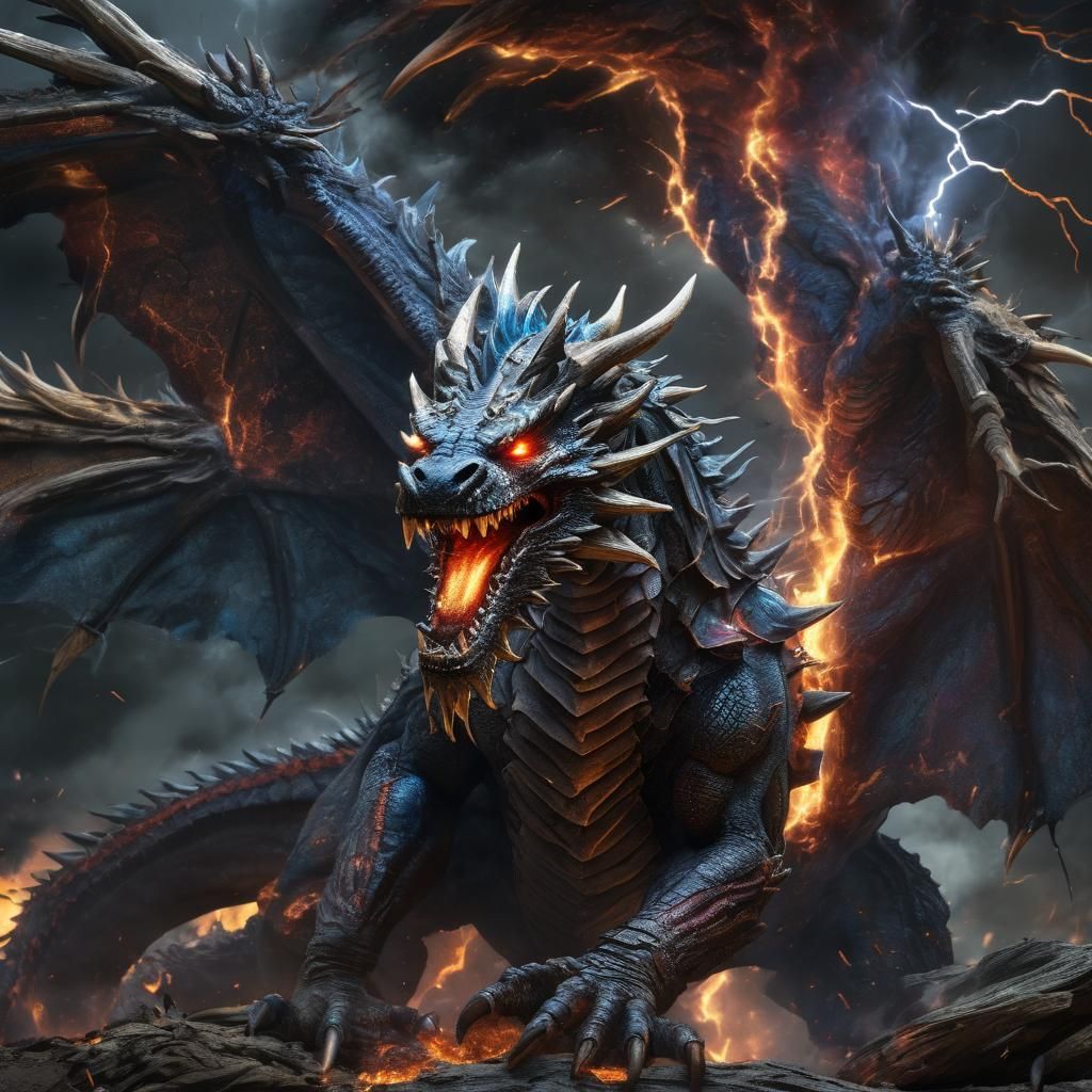 Disintegrating Lightning Dragon God: Hyperrealistic Digital ...