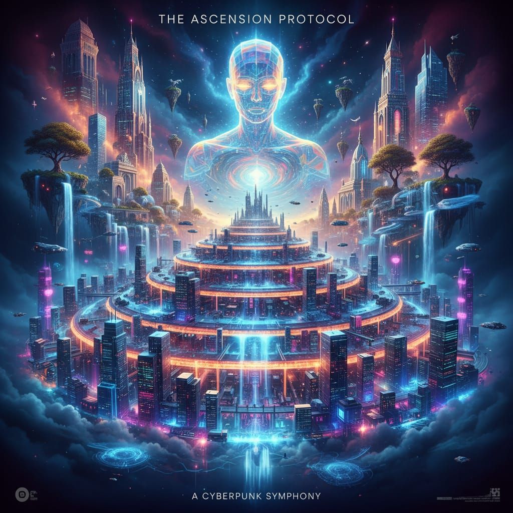 Cyberpunk God Ascends in Holographic Metropolis