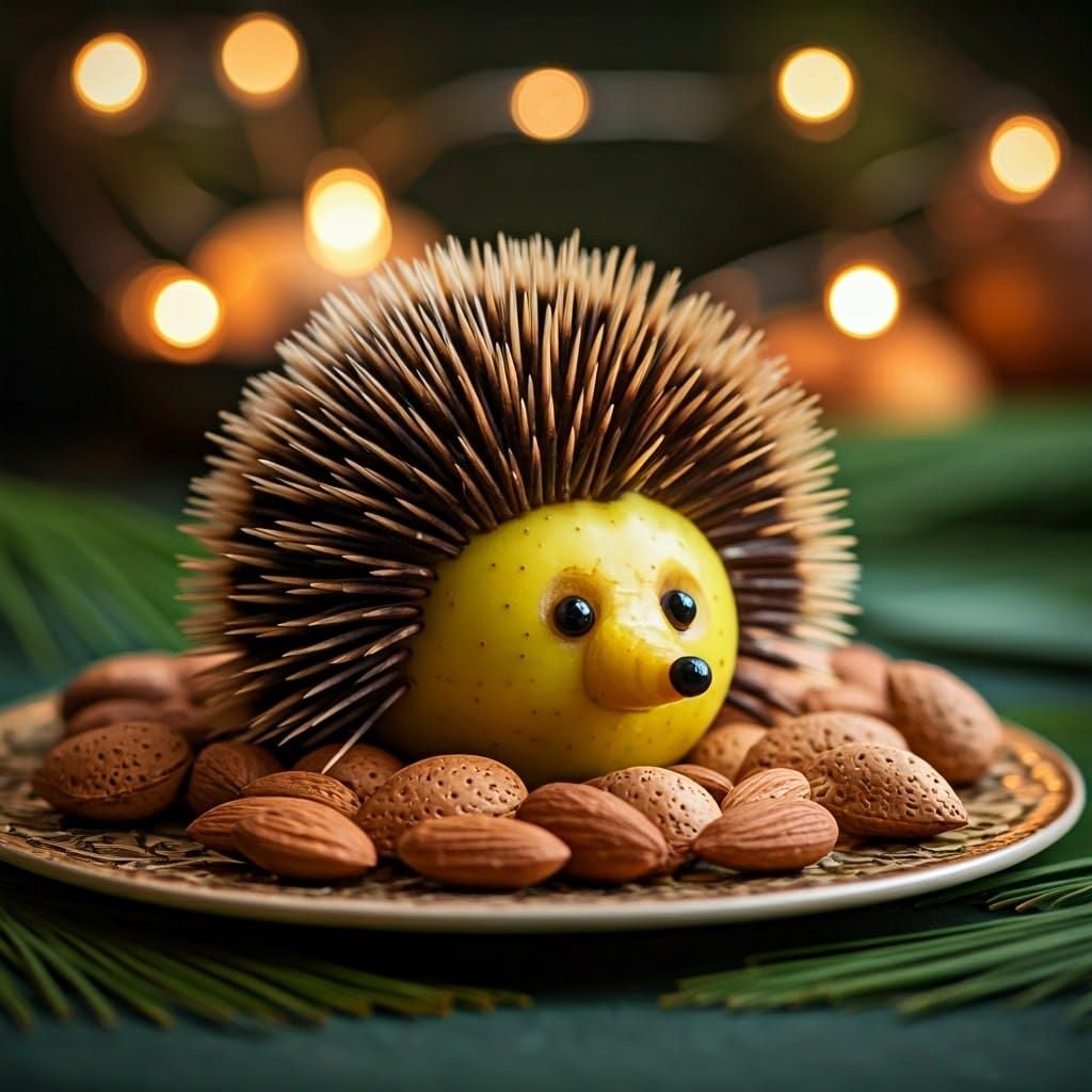 Hedgehog made from a half apple and almonds